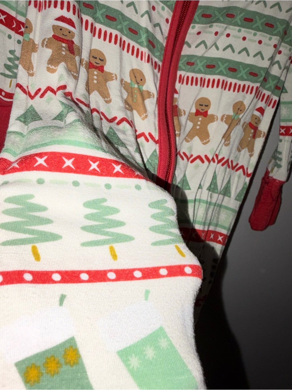 Little Sleepies Cream Holiday Gingerbread Footie Pajama with Red Trim - Picture 3 of 4